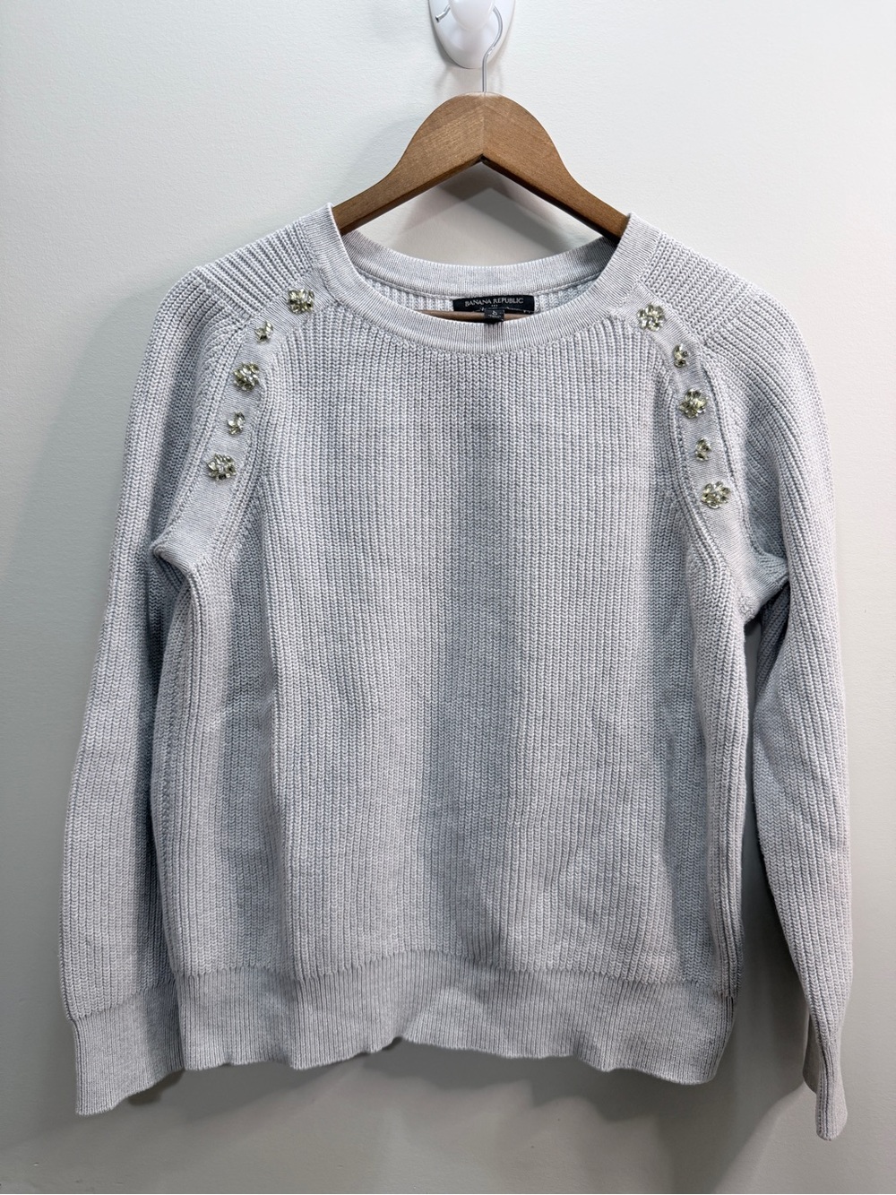 Banana Republic Light Gray Jeweled Crewneck Sweater